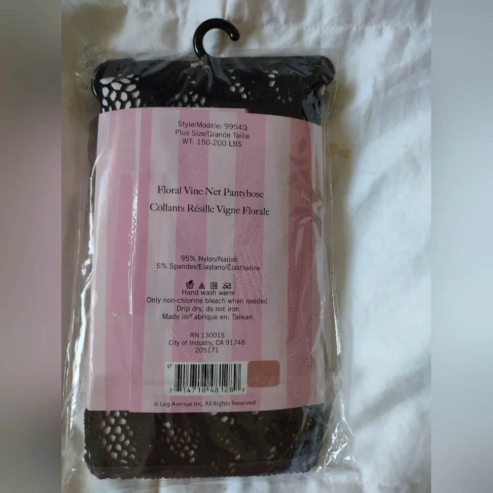 NWT Leg Avenue Black Floral FishNet Pantyhose - Plus Size